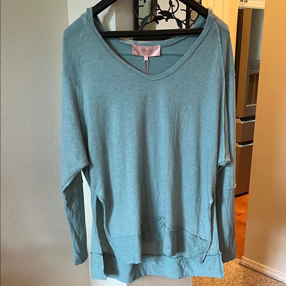 Women's Teal Long Sleeve Hooded Top